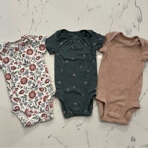 Carter's Floral, Green, and Tan Bodysuit Trio